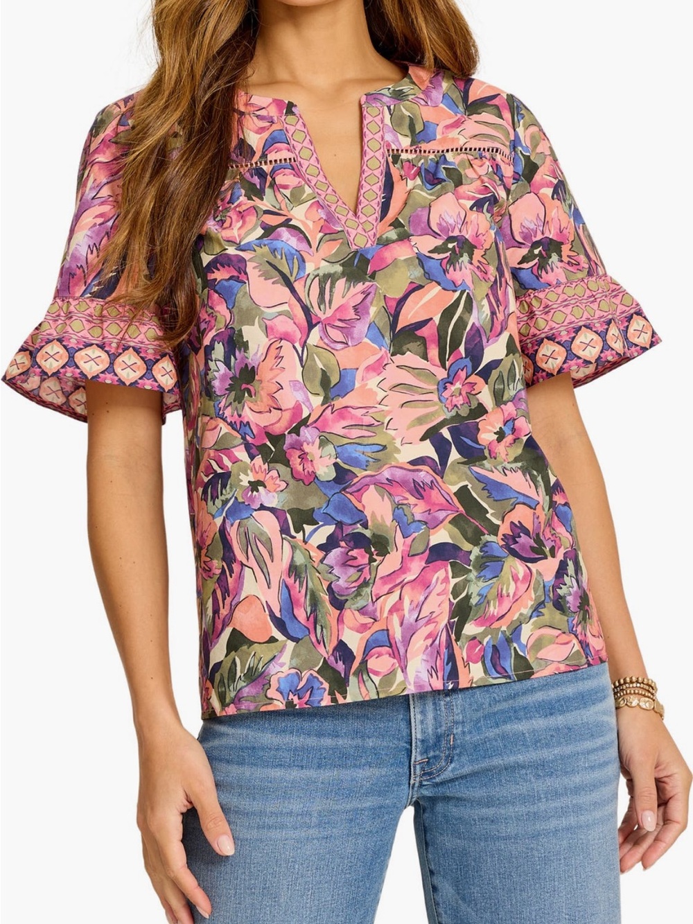 New Tommy Bahama Garden Oasis Cotton Split Neck Short Sleeve Shirt Medium NWT